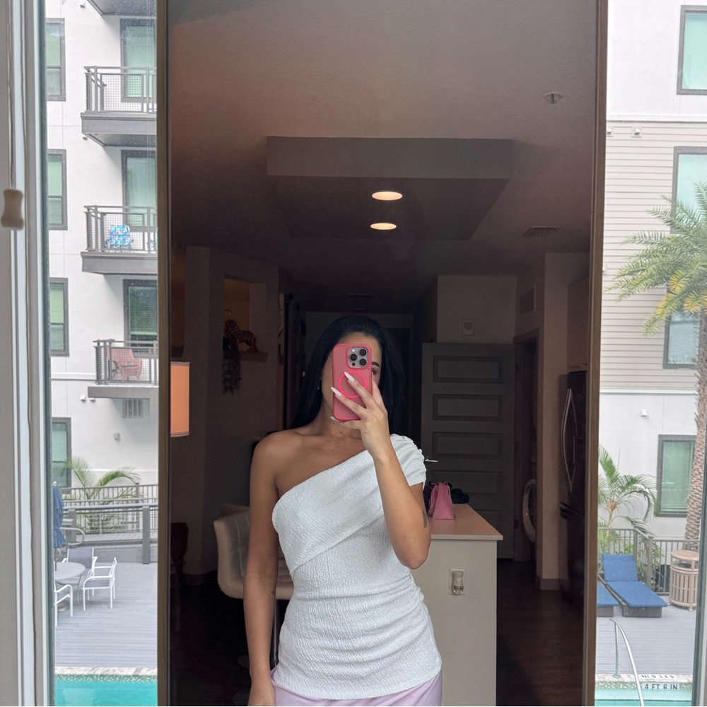 Zara White One-Shoulder Top